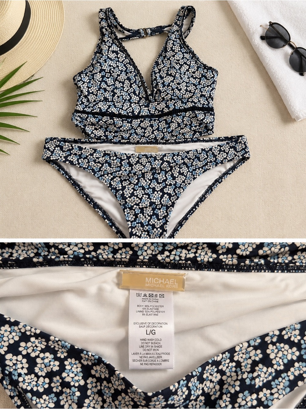 Michael Kors Collection Navy Floral Two-Piece Bikini Set